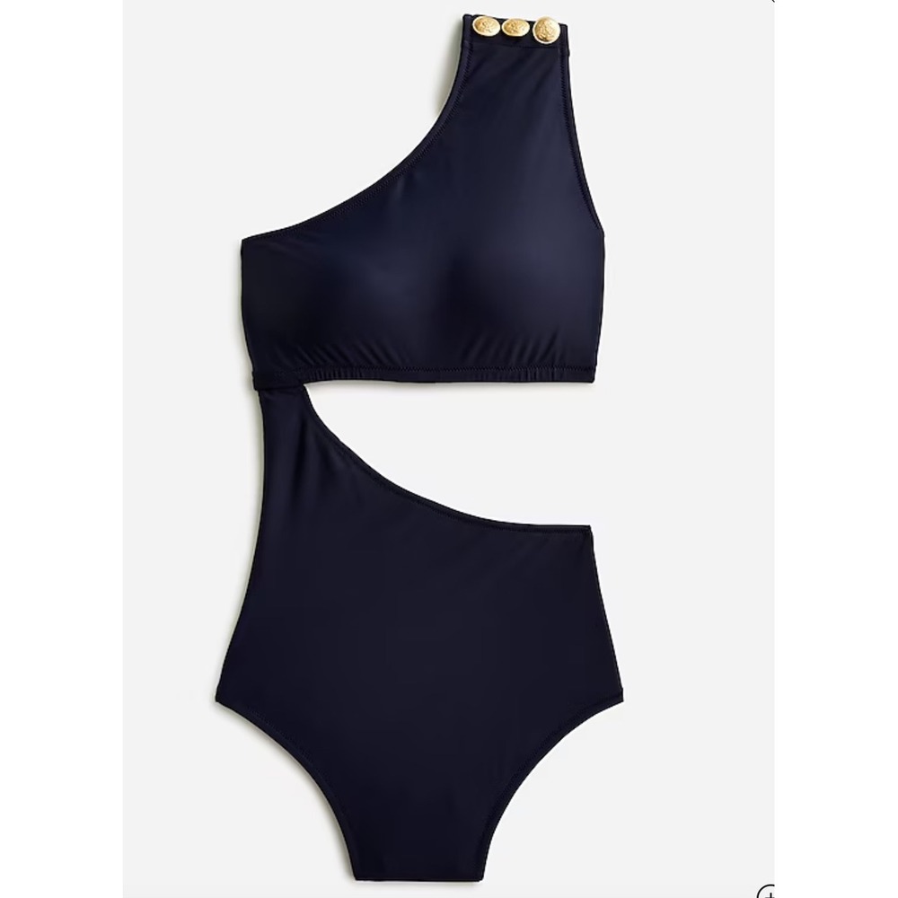 NWT J Crew Cutout one-piece full-coverage swimsuit with buttons deep navy sz 24‎